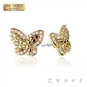 PAIR OF 18K GOLD PLATED INGOT CENTERED BUTTERFLY SHAPE NUGGET EARRINGS